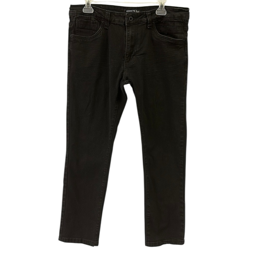Kenneth Cole New York Black Denim Slim Fit Straight Leg 7 Pocket Jeans 34 x 30
